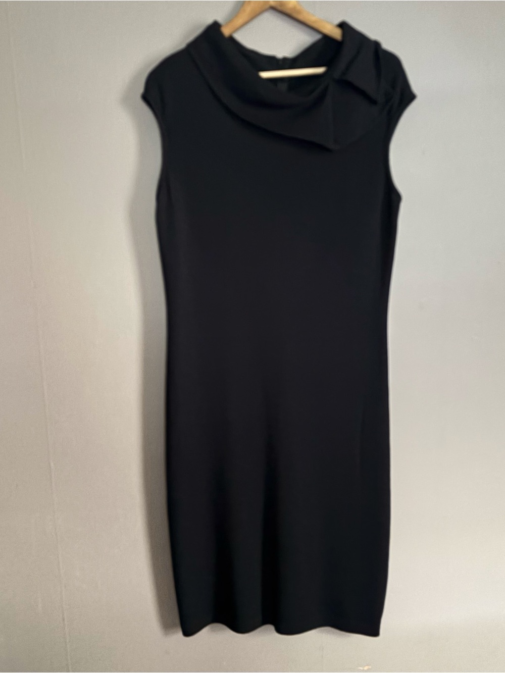 St. John Black Sleeveless Cowl Neck Sheath Dress Size 12